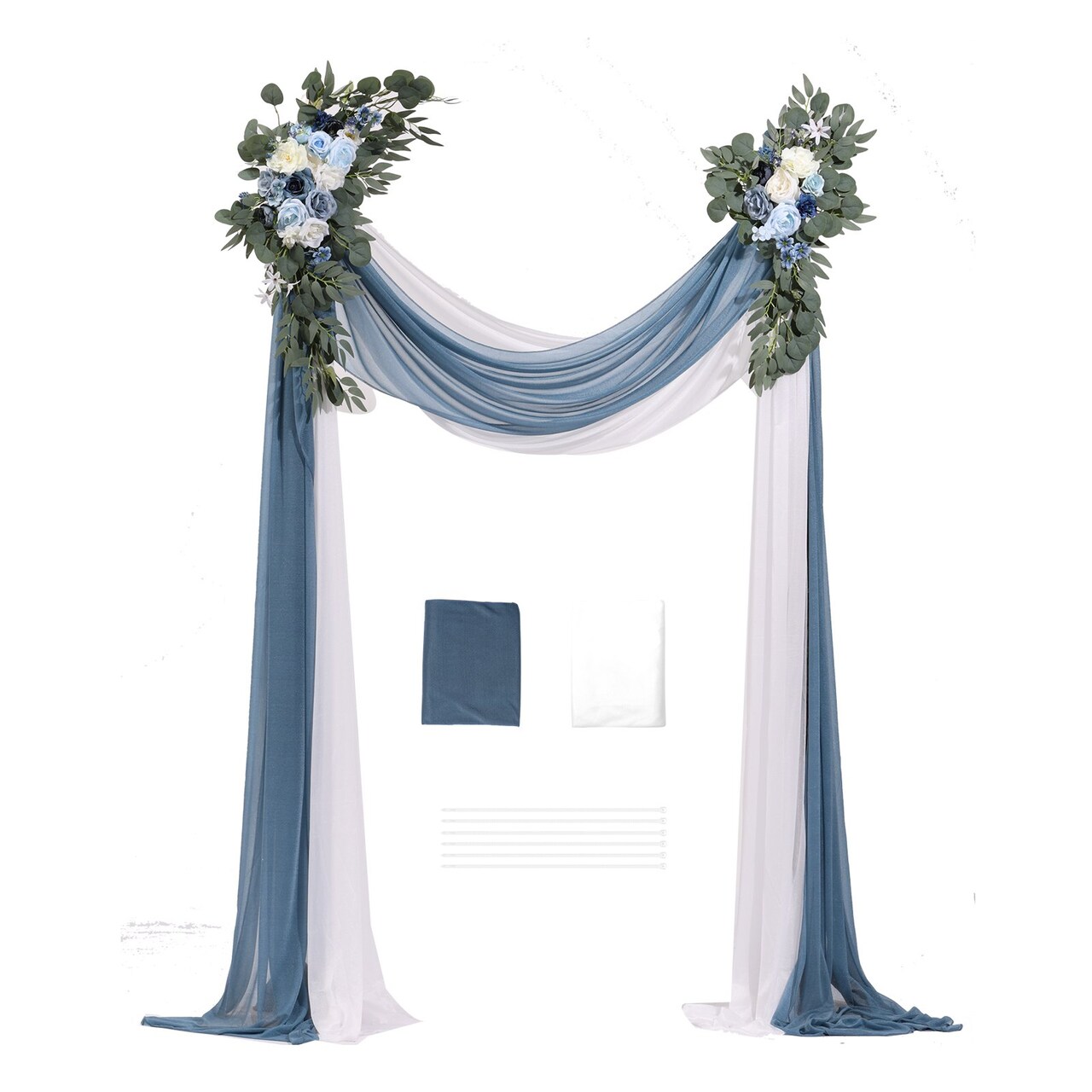 Artificial Wedding Arch Flowers Set with Drapes, Floral Backdrop Decor Kit